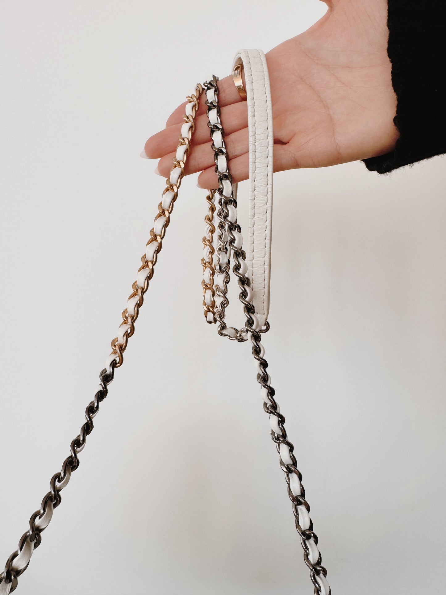 CHANEL Aged Calfskin Quilted Gabrielle Bucket Bag - White & Black