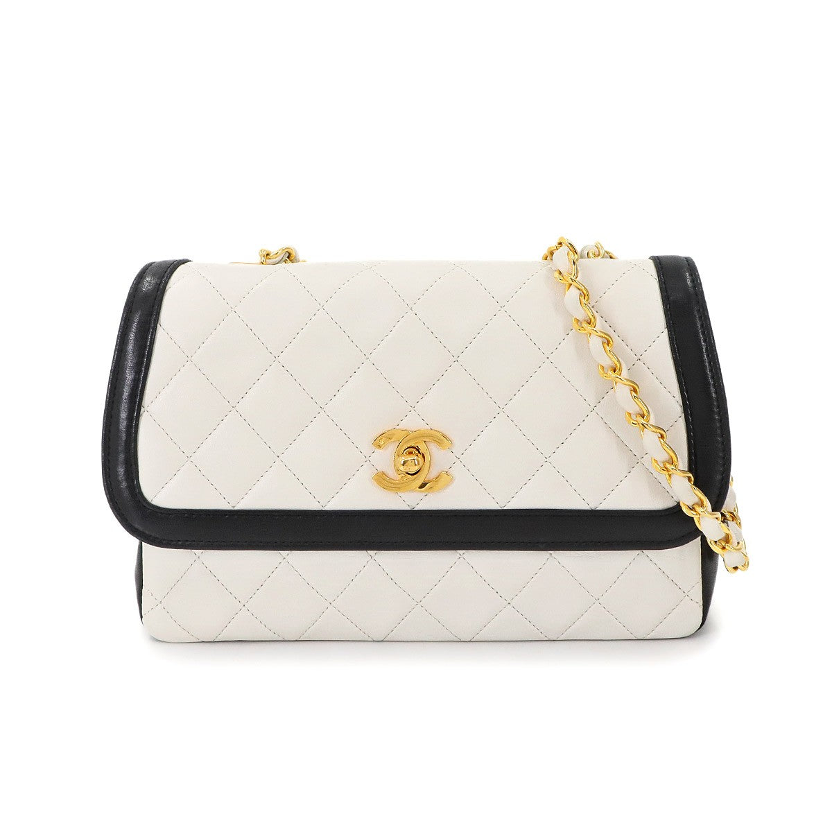 RARE Vintage Chanel Matelassé Medium Black and White Leather Chain Shoulder Bag (1989-1991)
