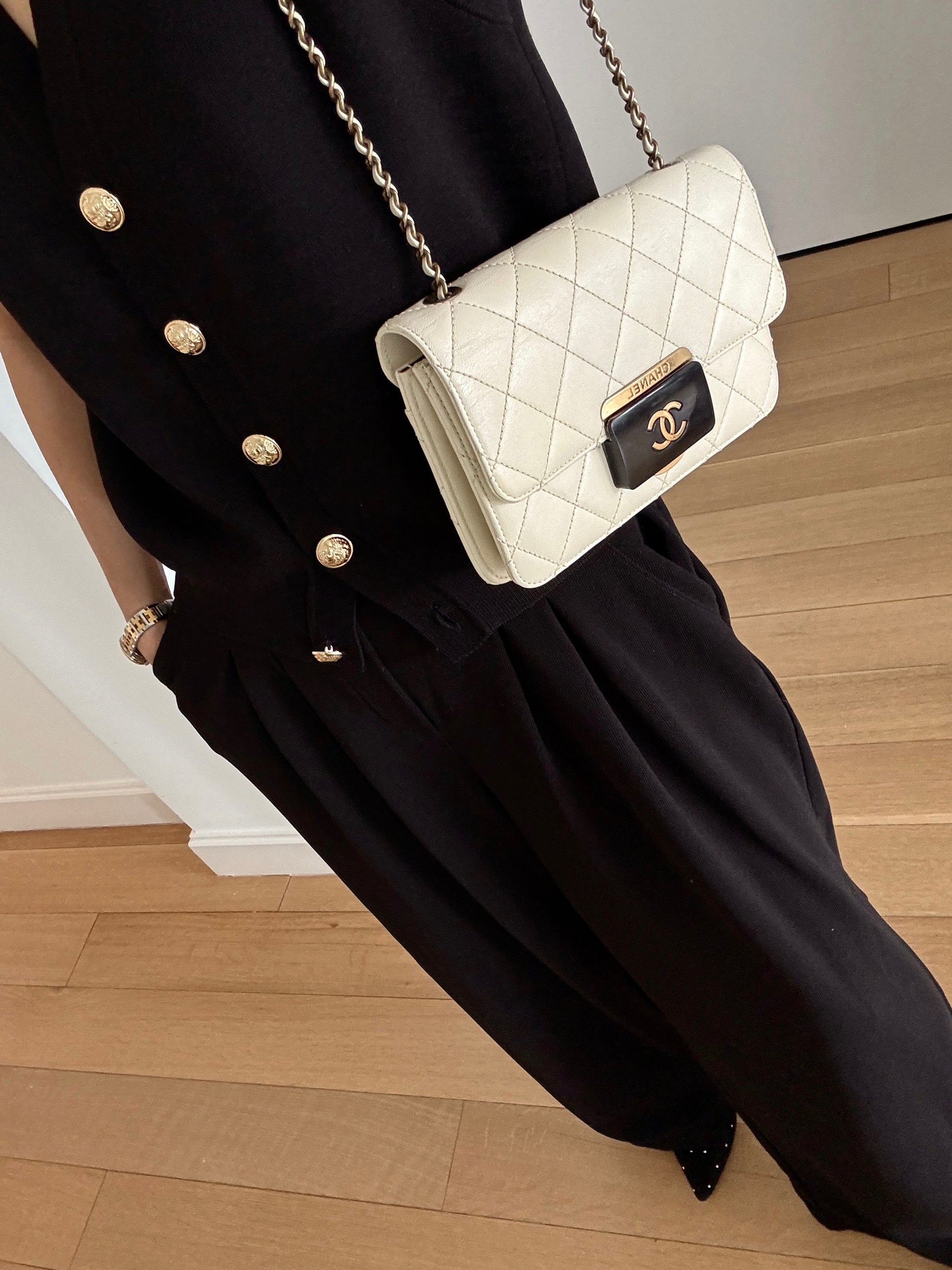 CHANEL Beauty Lock Quilted Cream Sheepskin Leather Shoulder Bag 