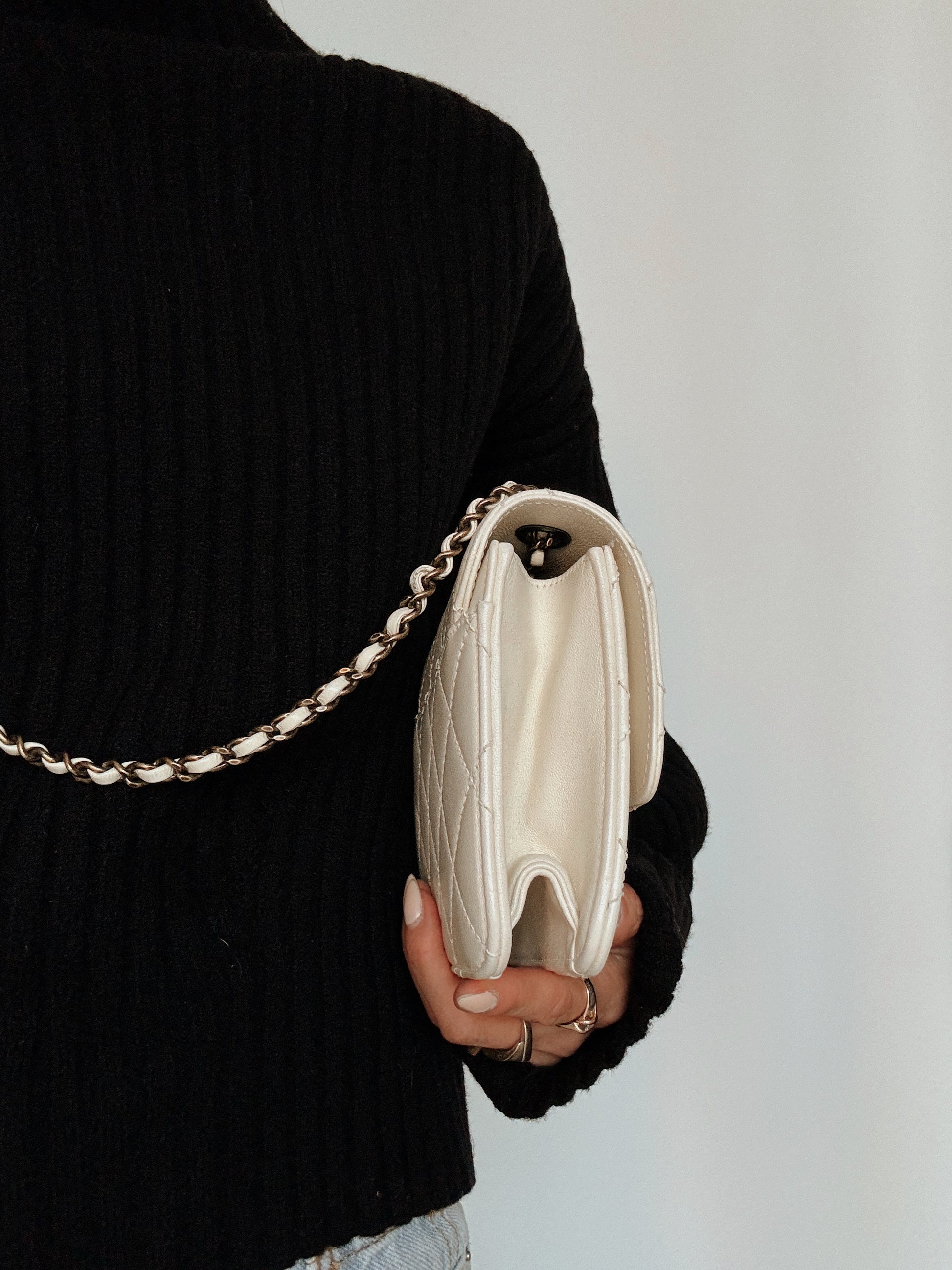 CHANEL Beauty Lock Quilted Cream Sheepskin Leather Shoulder Bag 