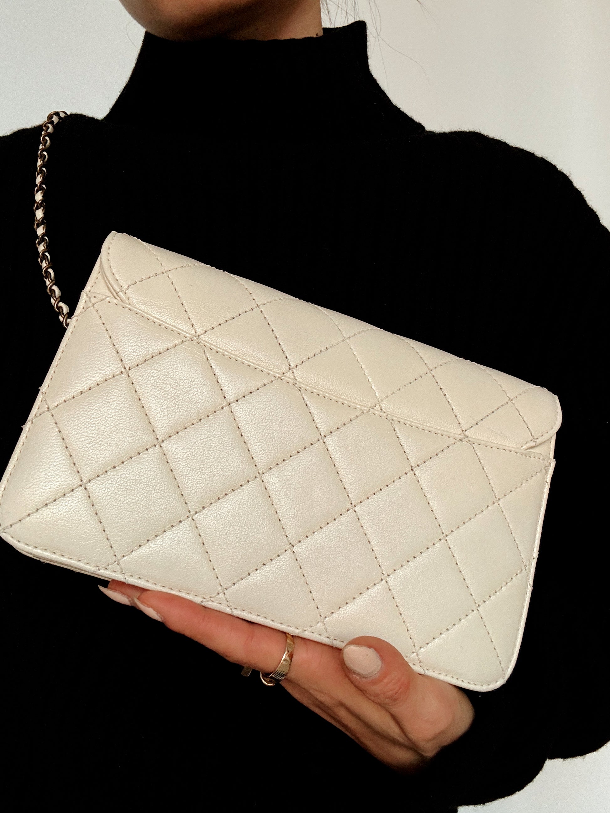 CHANEL Beauty Lock Quilted Cream Sheepskin Leather Shoulder Bag 