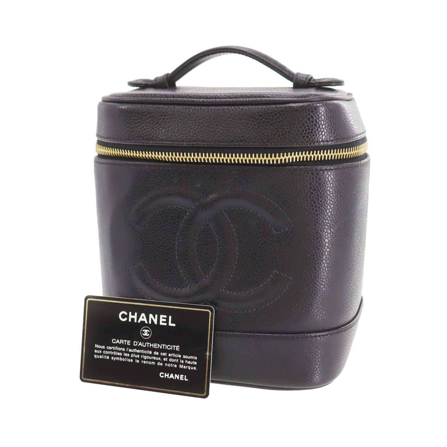 CHANEL Black Caviar Leather CC Vanity Case Bag