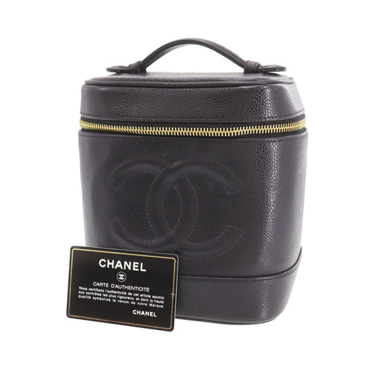 CHANEL Black Caviar Leather CC Vanity Case Bag