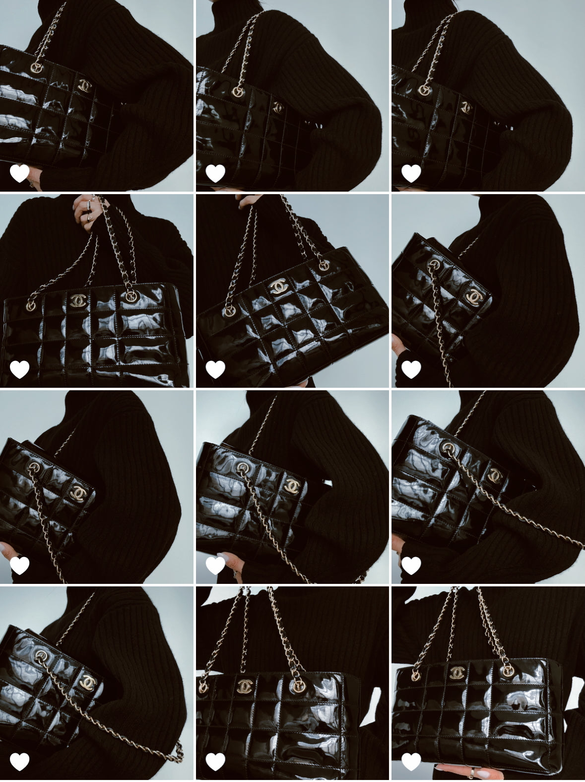 CHANEL Chocolate Bar Black Patent Quilted Leather Bag