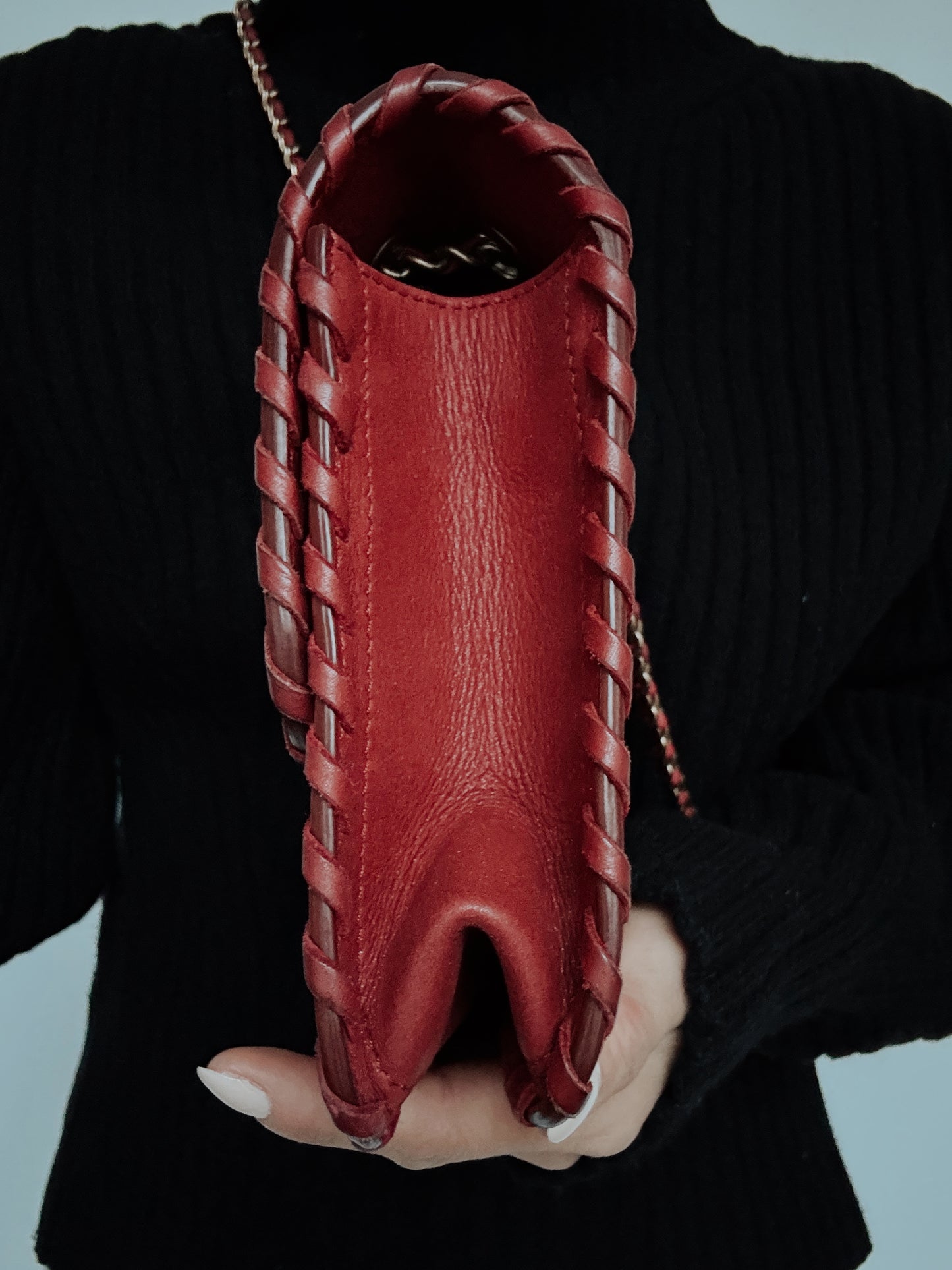 CHANEL Happy Stitch Quilted Red Calfskin Leather Shoulder Bag 