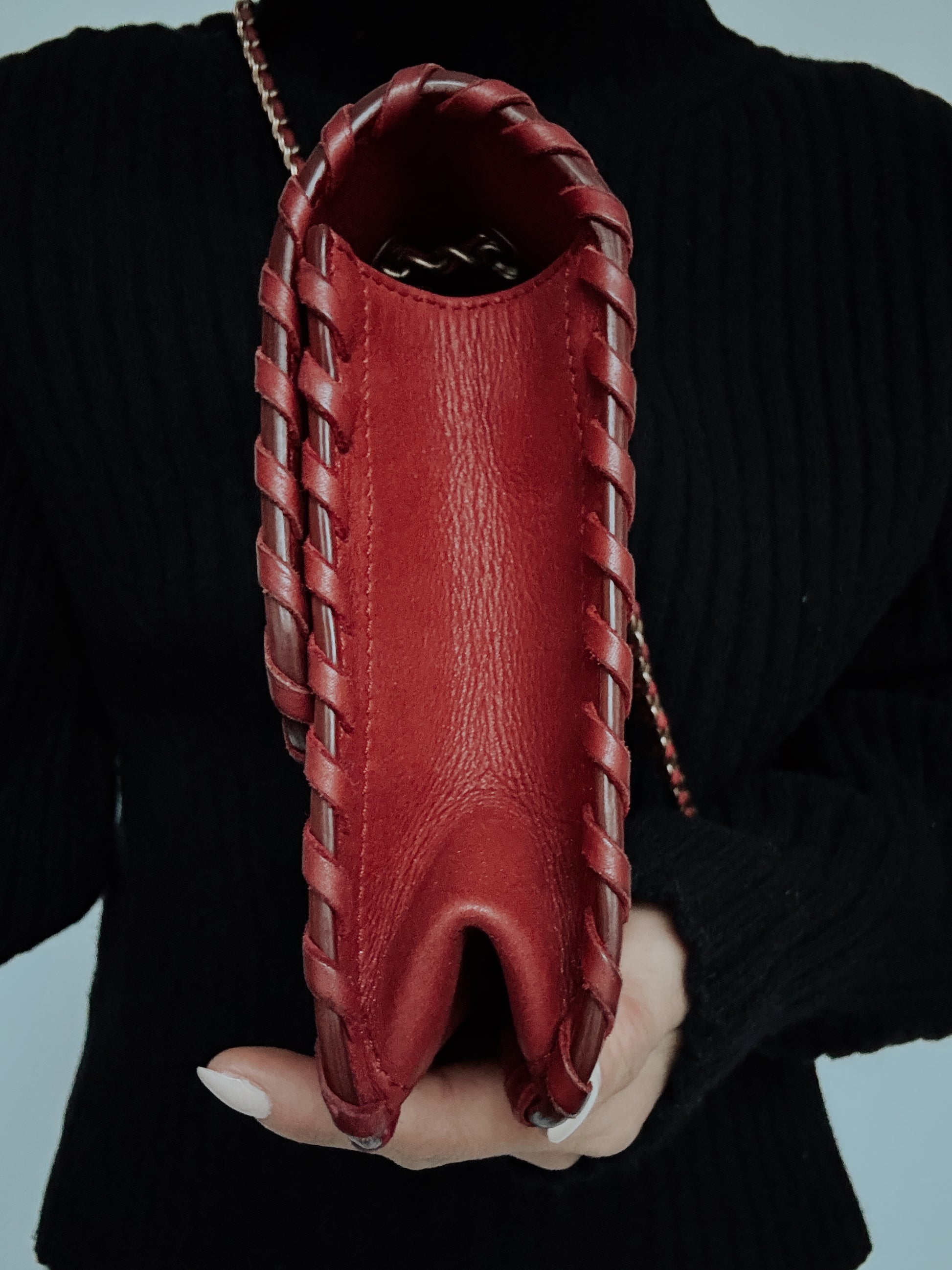 CHANEL Happy Stitch Quilted Red Calfskin Leather Shoulder Bag 