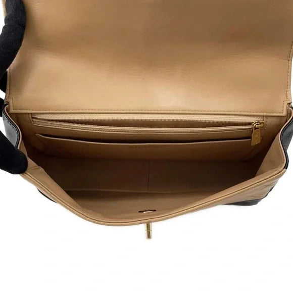 CHANEL Matelassé Tie Knot Bicolor Lambskin Bag in Black and Camel