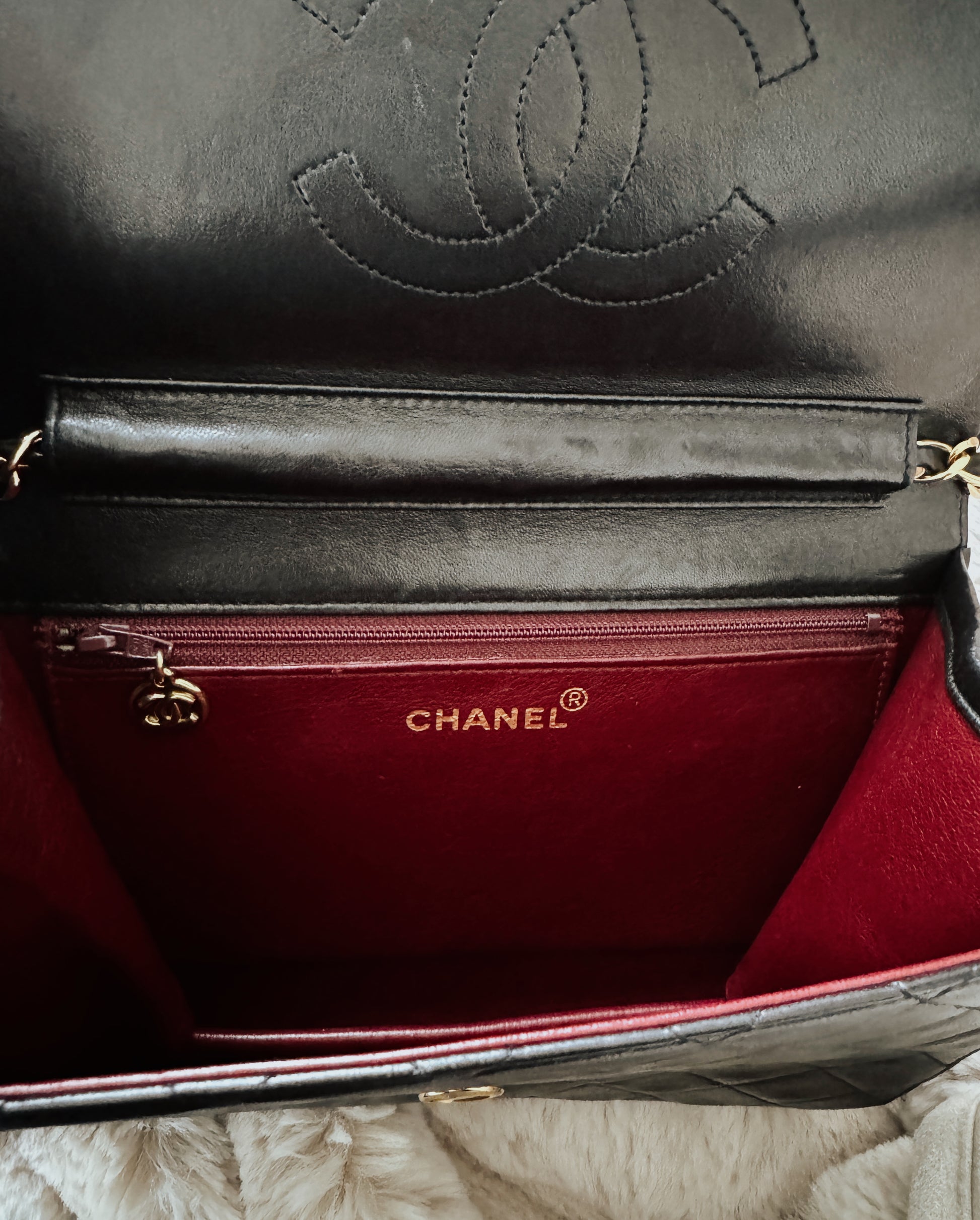 CHANEL Matelasse Quilted Black Lambskin Flap Bag with Gold Hardware 