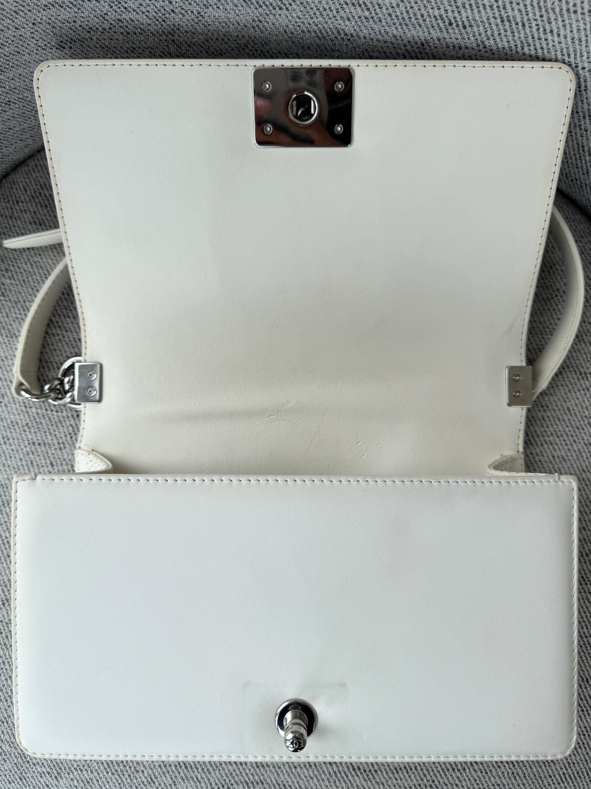 CHANEL Medium Boy Bag in White Perforated Lambskin Leather 