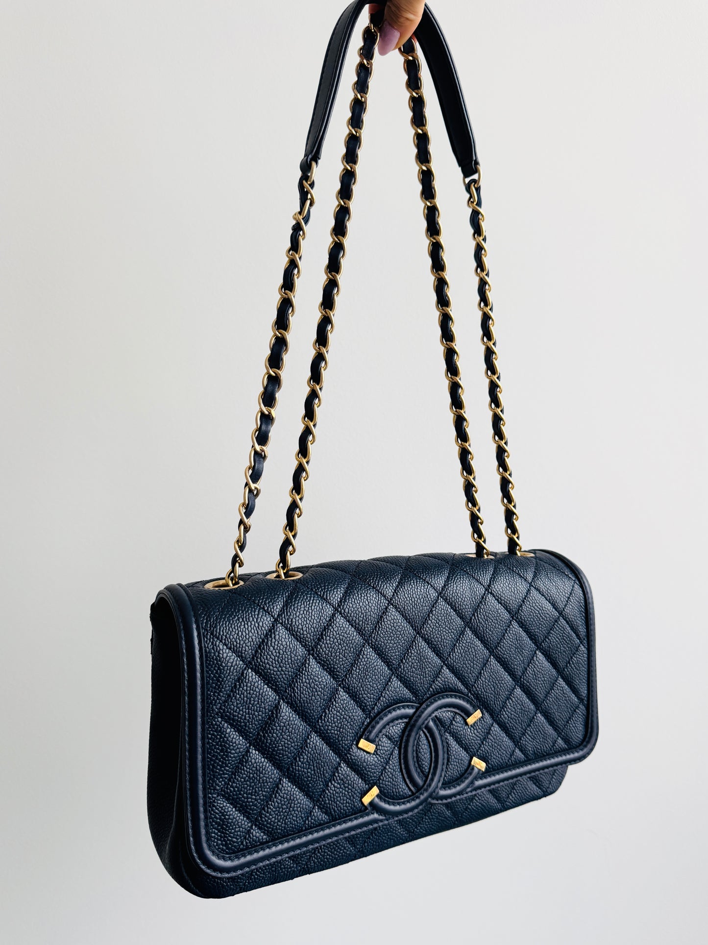 CHANEL Filigree Medium Flap Quilted Caviar Bag