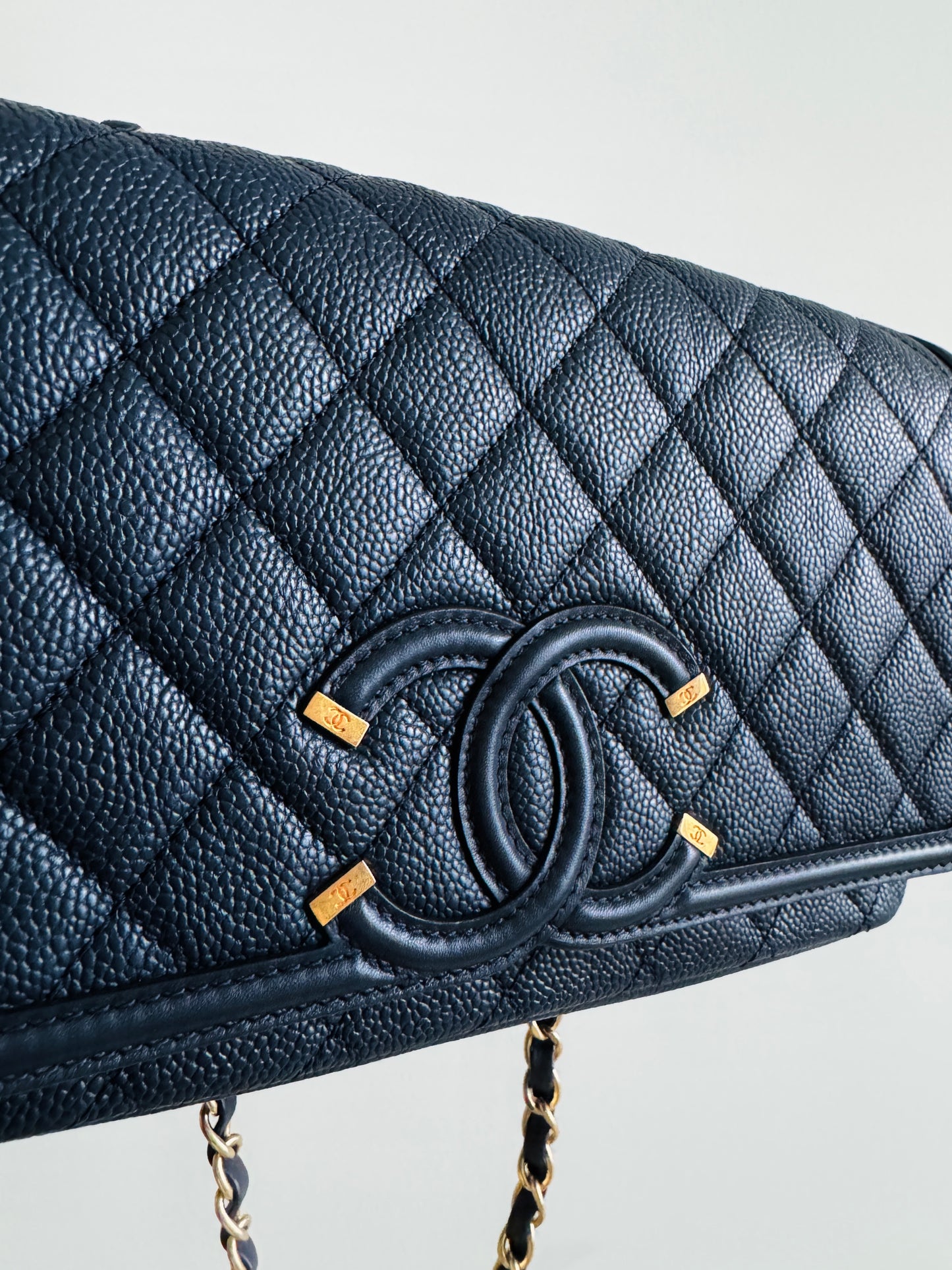 CHANEL Filigree Medium Flap Quilted Caviar Bag