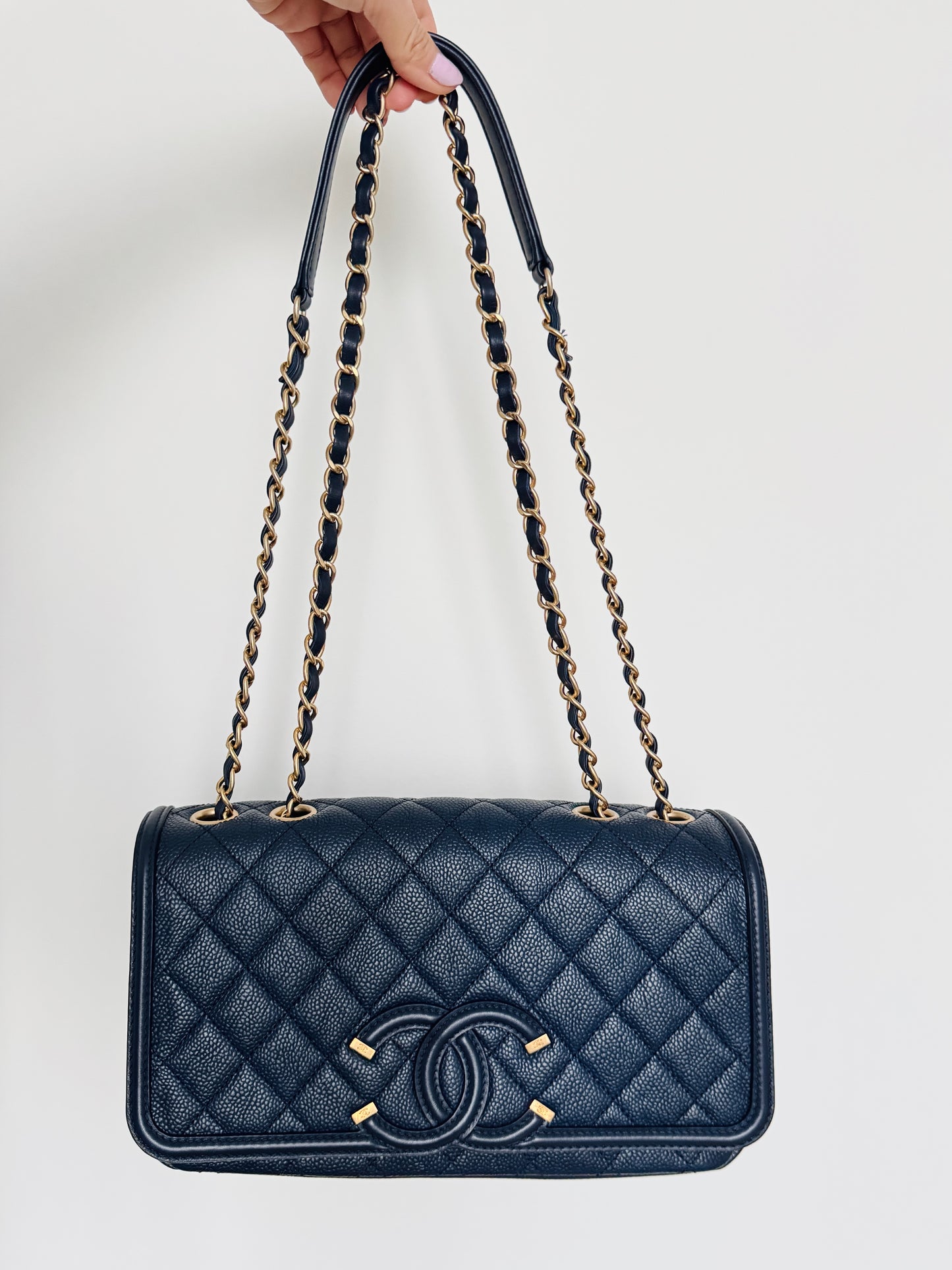 CHANEL Filigree Medium Flap Quilted Caviar Bag