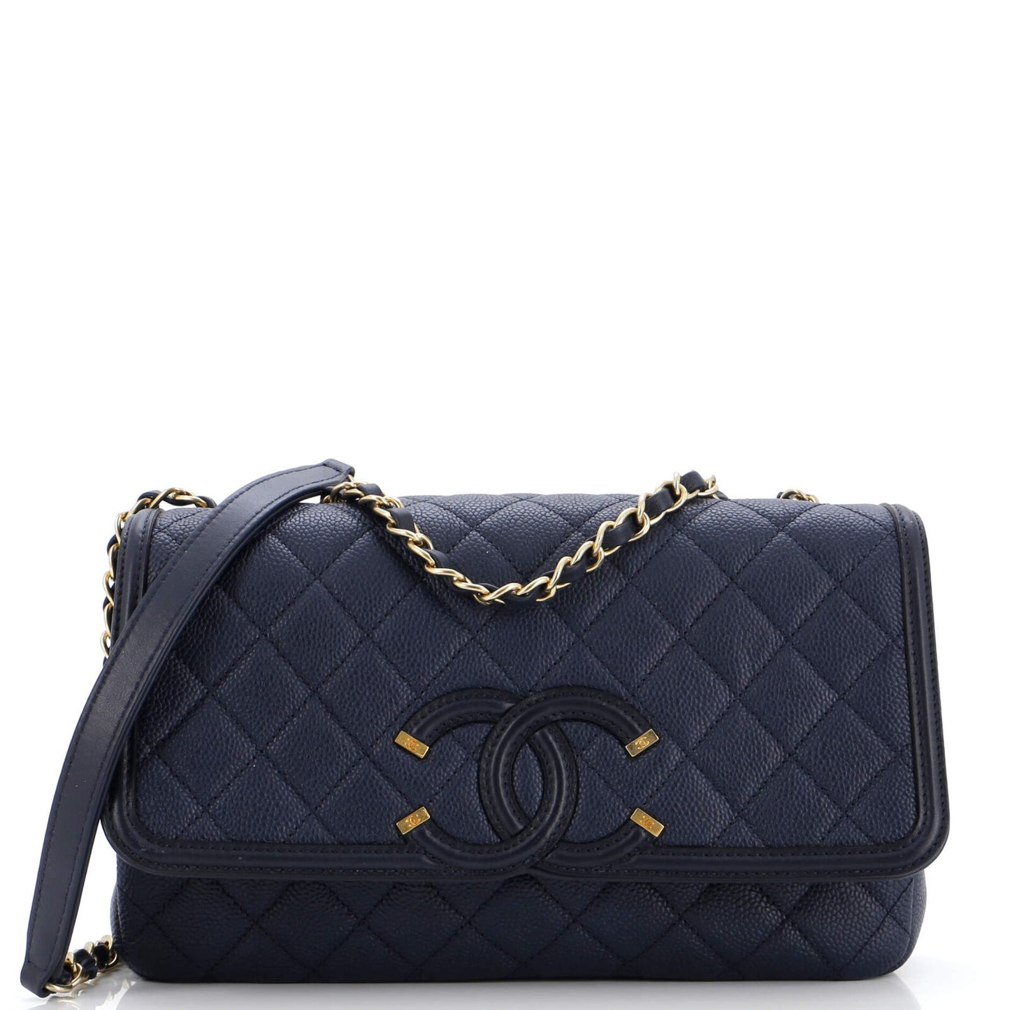 CHANEL Filigree Medium Flap Quilted Caviar Bag