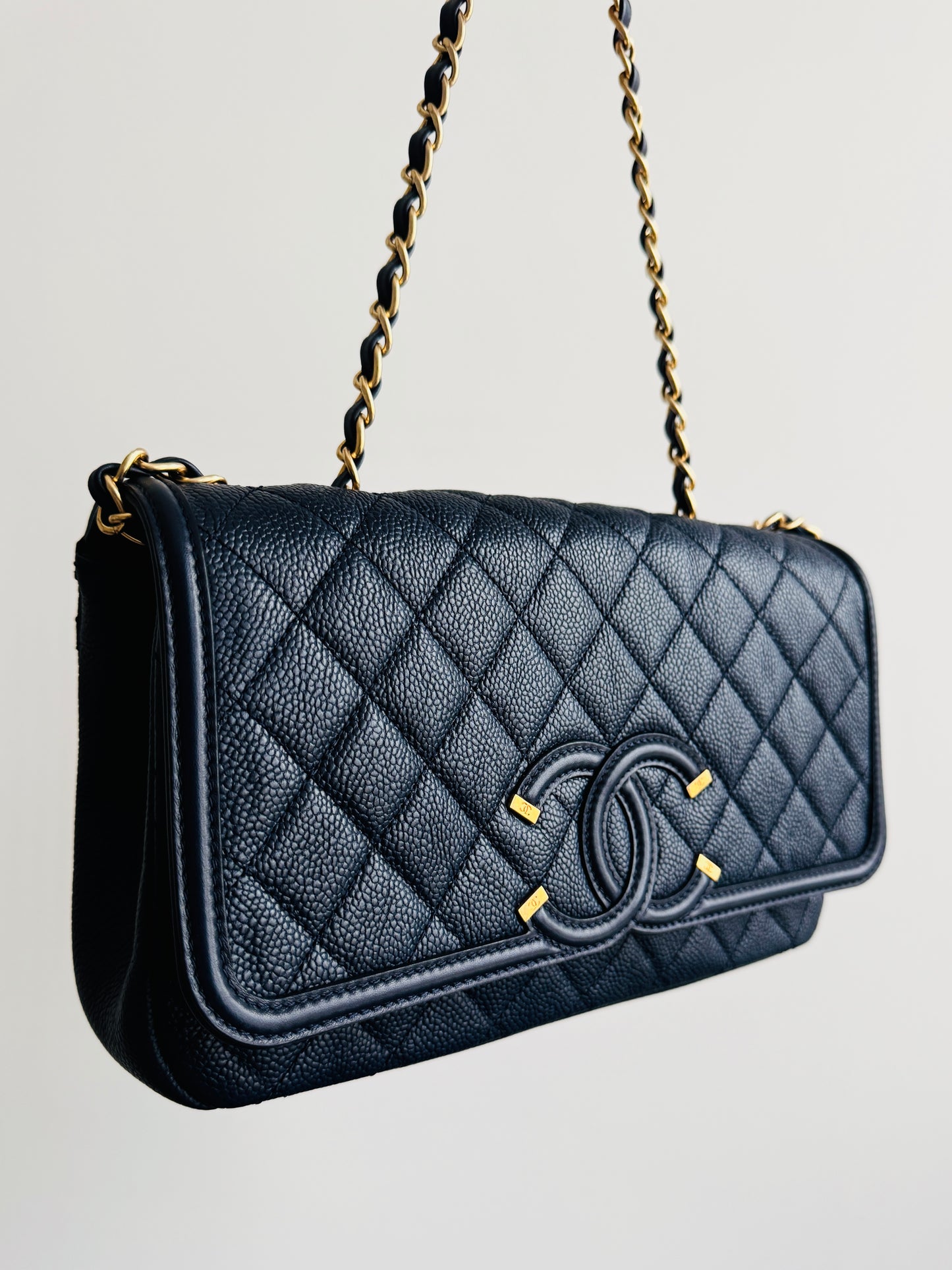 CHANEL Filigree Medium Flap Quilted Caviar Bag