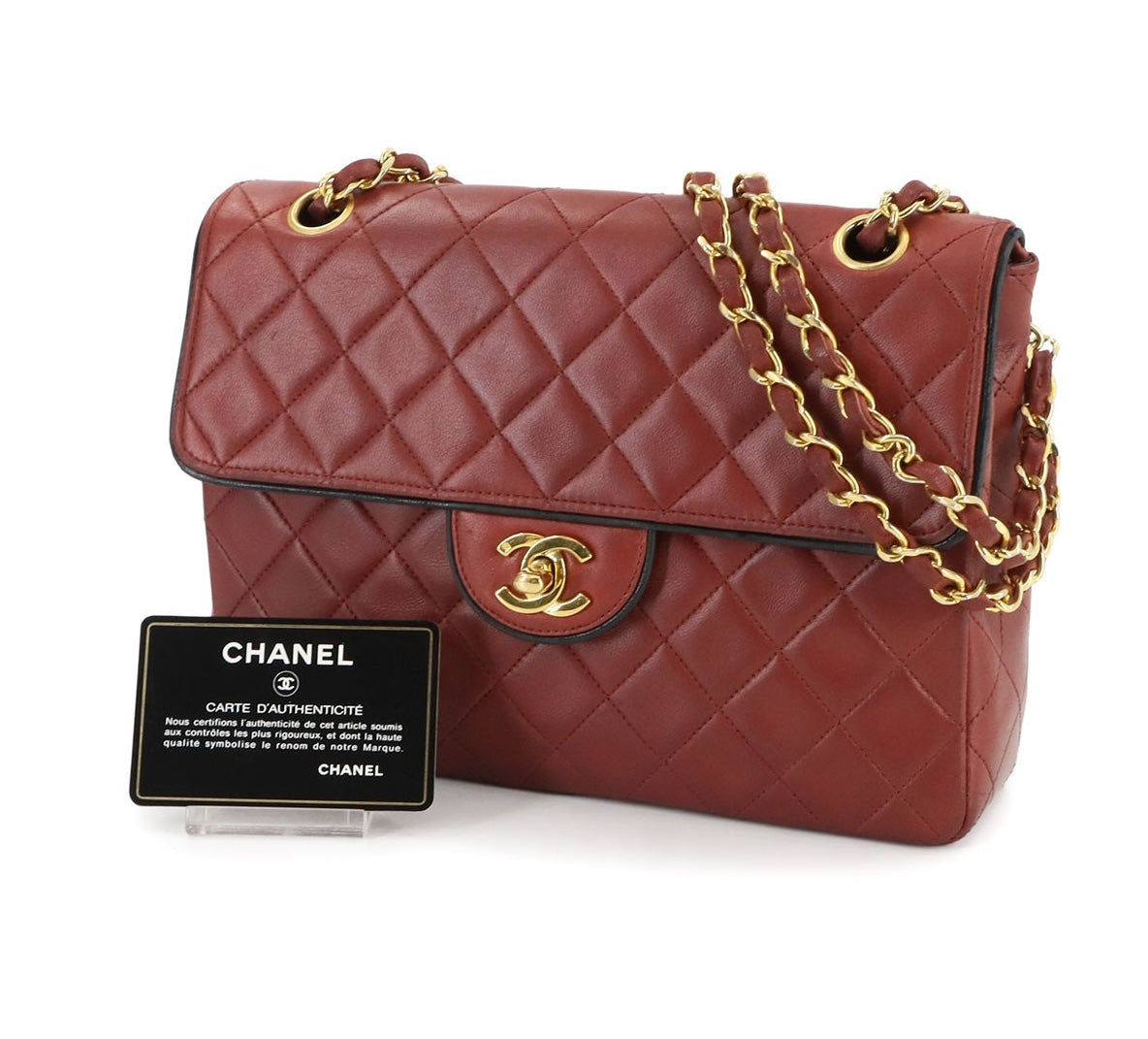Vintage Chanel Matelassé Medium Red Leather Chain Shoulder Bag (1989-1991)