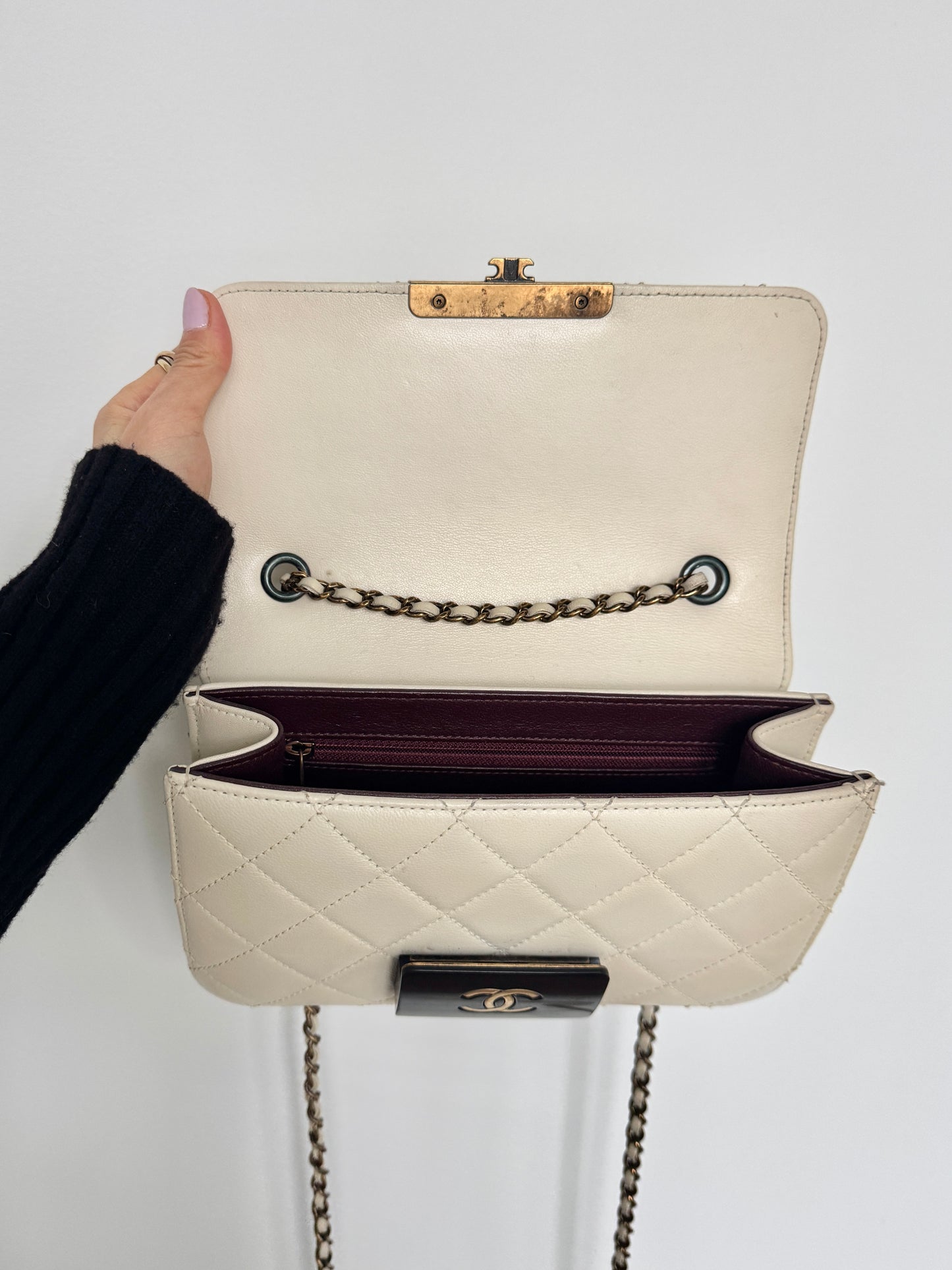 CHANEL Beauty Lock Quilted Cream Sheepskin Leather Shoulder Bag