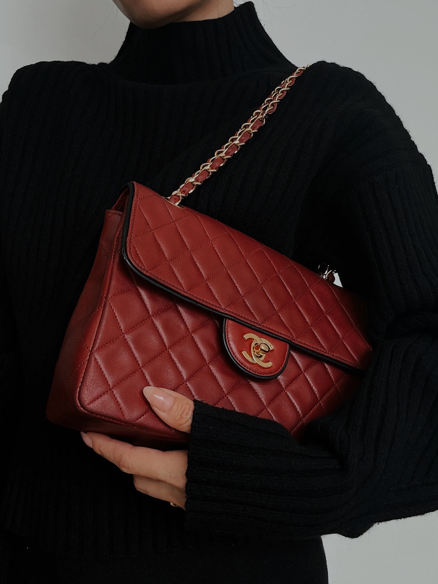 Vintage Chanel Matelassé Medium Red Leather Chain Shoulder Bag (1989-1991)