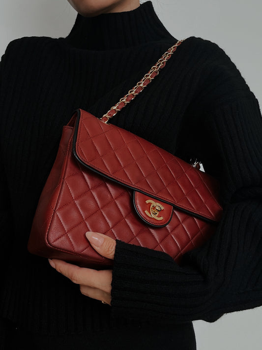Vintage Chanel Matelassé Medium Red Leather Chain Shoulder Bag (1989-1991)