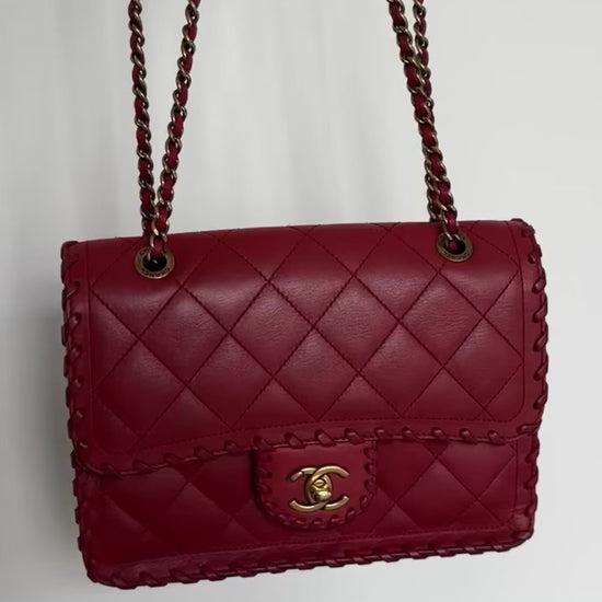 CHANEL Happy Stitch Quilted Red Calfskin Leather Shoulder Bag