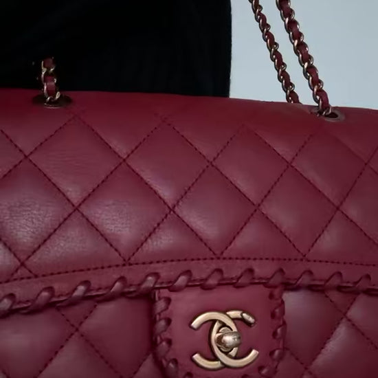 CHANEL Happy Stitch Quilted Red Calfskin Leather Shoulder Bag 