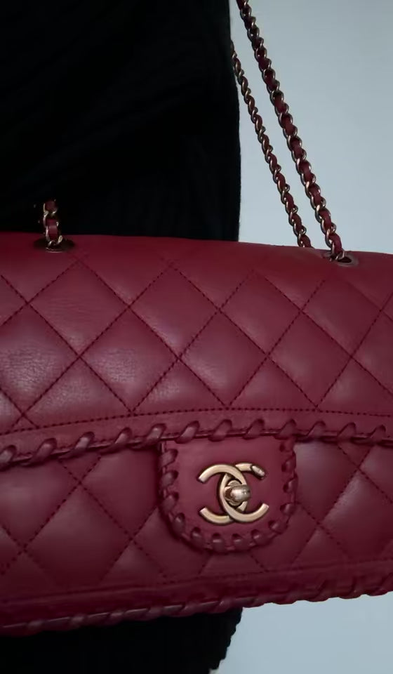 CHANEL Happy Stitch Quilted Red Calfskin Leather Shoulder Bag 